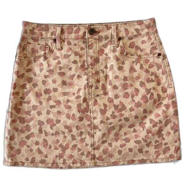 Unpublished Women's 27/4 Peach Cheetah Mini Skirt Jean Denim Pockets - Picture 1 of 7